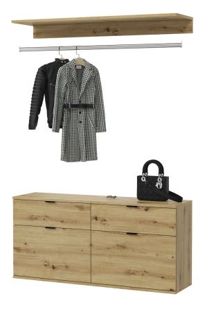 Garderobe Set 3-teilig Line-Up in Artisan Eiche Kommode und Kleiderstange 121 cm