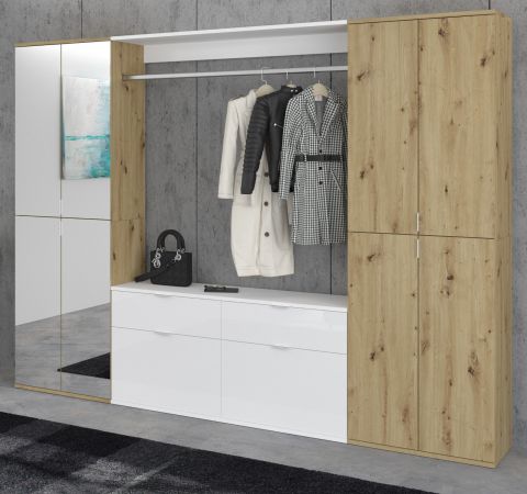 Garderobe Set Line-Up in Artisan Eiche und wei Hochglanz Garderobenschrank mit Spiegel 243 x 193 cm