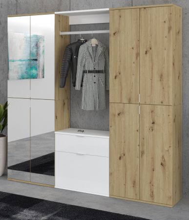 Garderobe Set Line-Up in Artisan Eiche und wei Hochglanz Garderobenschrank mit Spiegel 183 x 193 cm