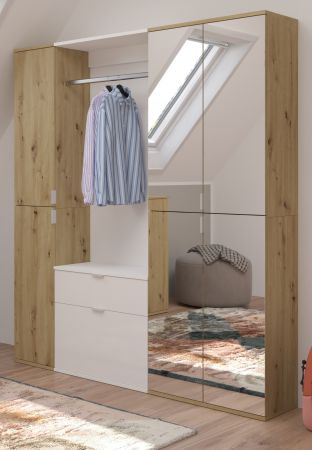 Garderobe Set Line-Up in Artisan Eiche und wei Hochglanz Garderobenschrank mit Spiegel 152 x 193 cm