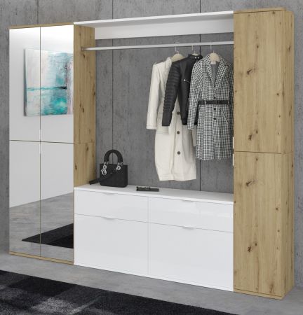 Garderobe Set Line-Up in Artisan Eiche und wei Hochglanz Garderobenschrank mit Spiegel 212 x 193 cm