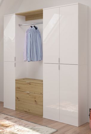 Garderobe SystemX in wei Hochglanz und Artisan Eiche Garderobenschrank 152 x 193 cm