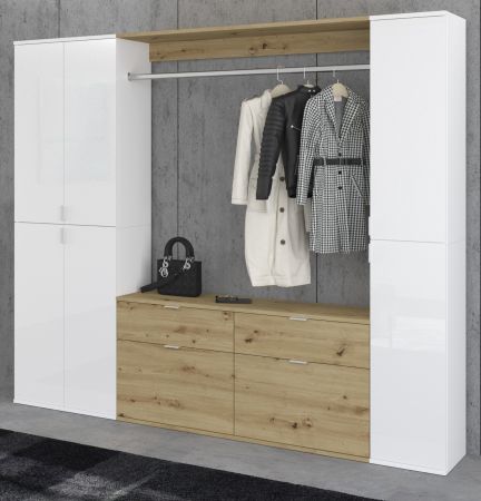 Garderobe SystemX in wei Hochglanz und Artisan Eiche Garderobenschrank 212 x 193 cm