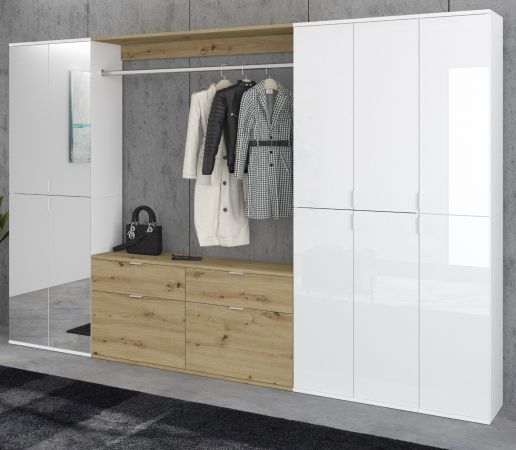 Garderobe mit Spiegel SystemX in wei Hochglanz und Artisan Eiche Garderobenschrank 273 x 193 cm