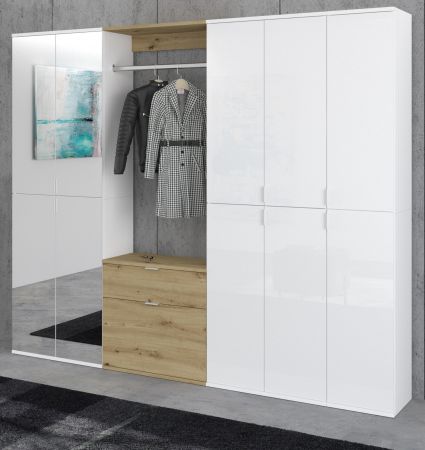 Garderobe mit Spiegel SystemX in wei Hochglanz und Artisan Eiche Garderobenschrank 213 x 193 cm