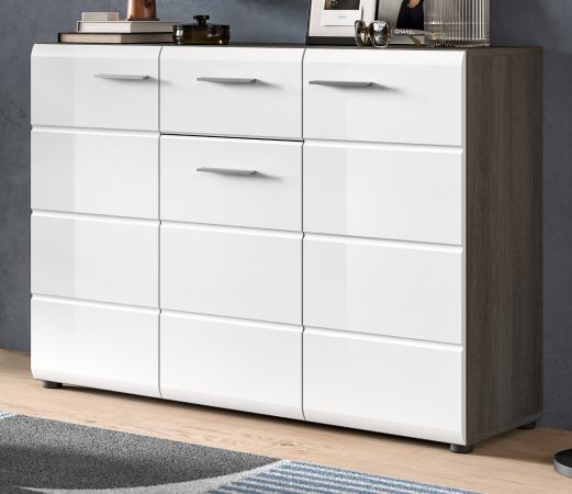 Sideboard Rumba in wei Hochglanz und Rauchsilber grau Kommode 120 x 85 cm