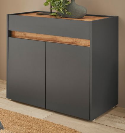 Schuhschrank Center in grau matt und Wotan Eiche Flurkommode 80 x 70 cm