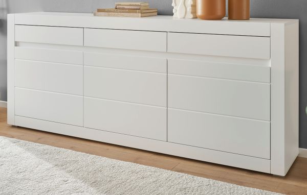 Sideboard Derby in wei matt und Evoke Eiche Kommode 217 x 90 cm, Soft-Close-Funktion