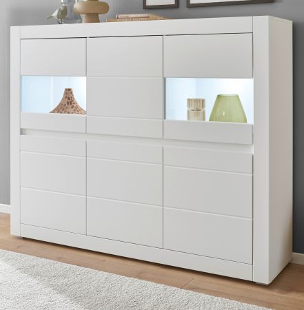 Highboard Derby in wei matt und Evoke Eiche Vitrine 165 x 132 cm, Soft-Close-Funktion