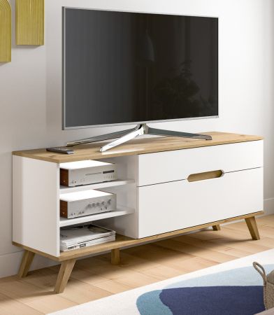 TV-Lowboard Hygge in wei und Nox Eiche TV Unterteil skandinavisch 140 cm, Soft-Close