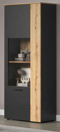 Vitrine Esteban in grau und Evoke Eiche Vitrinenschrank 80 x 195 cm