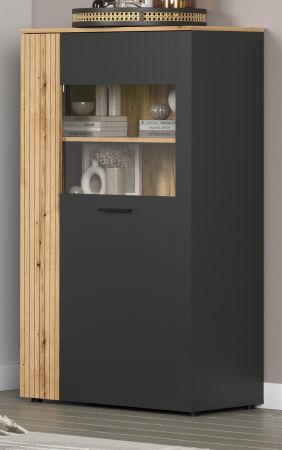 Highboard Esteban in grau und Evoke Eiche Vitrine 90 x 146 cm