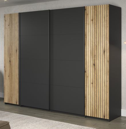 Kleiderschrank Esteban in grau und Evoke Eiche Schiebetrenschrank 4-trig 270 x 205 cm