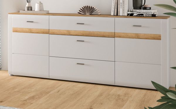 Sideboard Darell in grau und Riviera Eiche Kommode 185 cm, Soft-Close