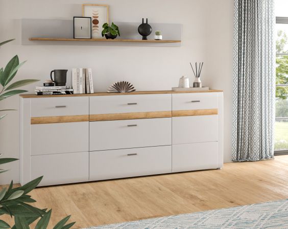 Sideboard Darell in grau und Riviera Eiche Kommode 185 cm, Soft-Close