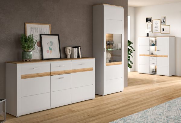 Sideboard Darell in grau und Riviera Eiche Kommode 185 cm, Soft-Close