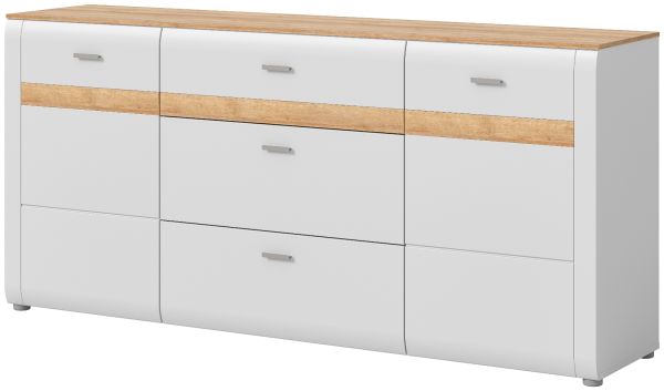 Sideboard Darell in grau und Riviera Eiche Kommode 185 cm, Soft-Close