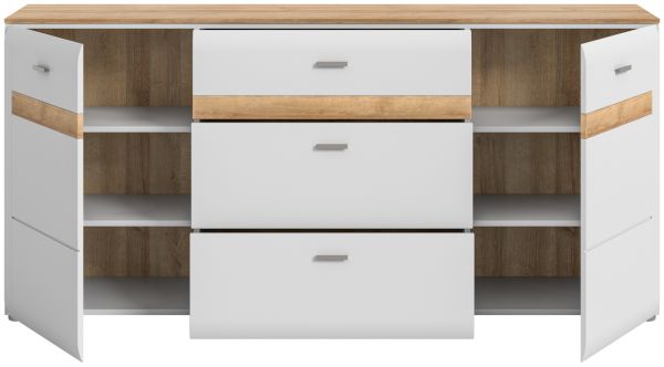 Sideboard Darell in grau und Riviera Eiche Kommode 185 cm, Soft-Close