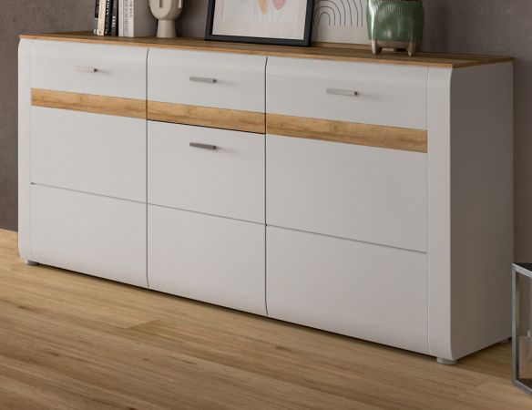 Sideboard Darell in grau und Riviera Eiche Kommode 150 cm, Soft-Close