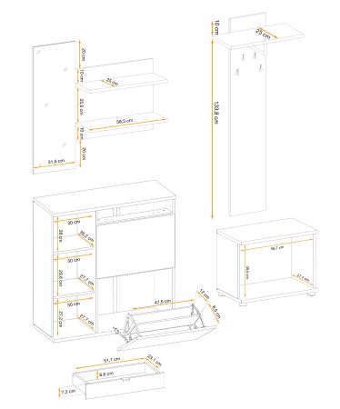 Garderobe Set 4-teilig Collin in Jackson Eiche und schwarz Garderobenkombination mit 3-D Lamellen