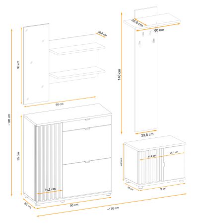 Garderobe Set 4-teilig Collin in Jackson Eiche und schwarz Garderobenkombination mit 3-D Lamellen