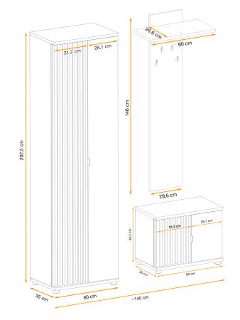 Garderobe Set 3-teilig Collin in Jackson Eiche und schwarz Garderobenkombination mit 3-D Lamellen