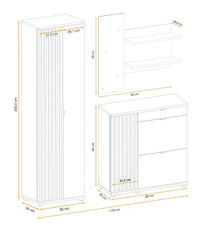 Garderobe Set 3-teilig Collin in Jackson Eiche und schwarz Garderobenkombination mit 3-D Lamellen