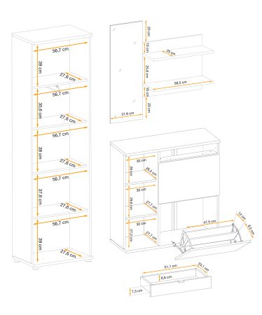 Garderobe Set 3-teilig Collin in Jackson Eiche und schwarz Garderobenkombination mit 3-D Lamellen