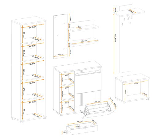 Garderobe Set 5-teilig Collin in Jackson Eiche und schwarz Garderobenkombination mit 3-D Lamellen