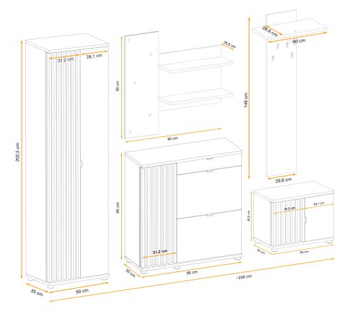 Garderobe Set 5-teilig Collin in Jackson Eiche und schwarz Garderobenkombination mit 3-D Lamellen