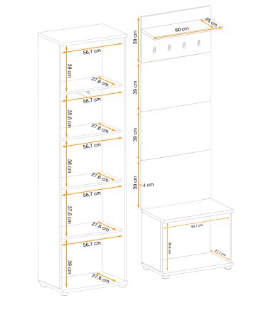 Garderobe Set 3-teilig Collin in Jackson Eiche und schwarz Garderobenkombination mit 3-D Lamellen