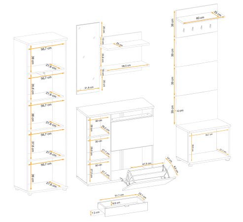 Garderobe Set 5-teilig Collin in Jackson Eiche und schwarz Garderobenkombination mit 3-D Lamellen