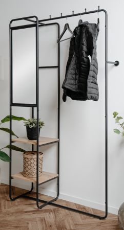 Kompaktgarderobe Wick in schwarz Metall Garderobe mit Spiegel 100 cm