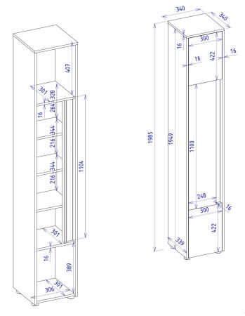 Badezimmer Hochschrank Center in grau matt und Wotan Eiche Badschrank 34 x 200 cm