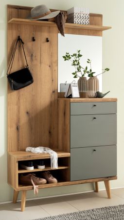 Garderobe Juna in Evoke Eiche und Salbei Kompaktgarderobe skandinavisch 110 x 200 cm