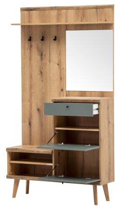 Garderobe Juna in Evoke Eiche und Salbei Kompaktgarderobe skandinavisch 110 x 200 cm