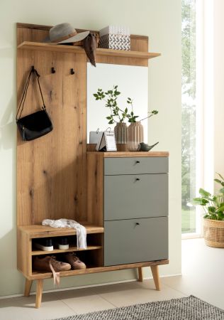 Garderobe Juna in Evoke Eiche und Salbei Kompaktgarderobe skandinavisch 110 x 200 cm