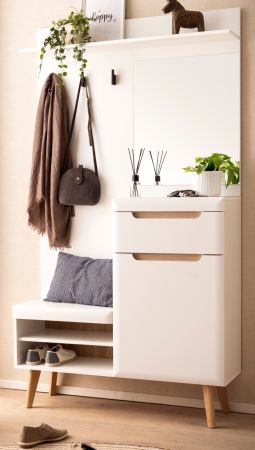 Garderobe Isgard in wei matt und Scandi Eiche Kompaktgarderobe skandinavisch 110 x 197 cm