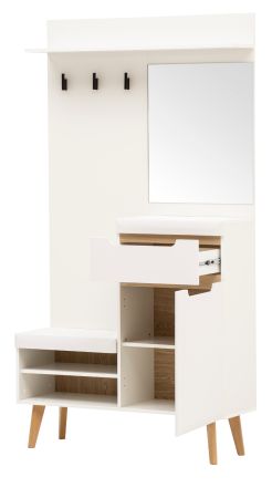 Garderobe Isgard in wei matt und Eiche Kompaktgarderobe skandinavisch 110x197 cm Soft-Close