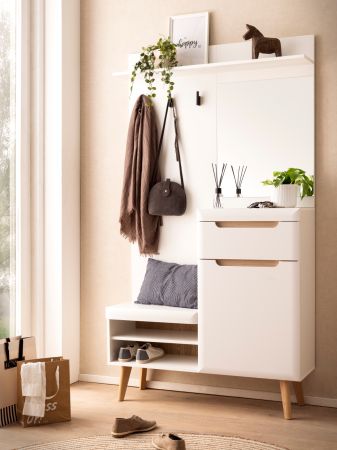 Garderobe Isgard in wei matt und Eiche Kompaktgarderobe skandinavisch 110x197 cm Soft-Close