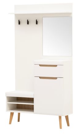 Garderobe Isgard in wei matt und Eiche Kompaktgarderobe skandinavisch 110x197 cm Soft-Close