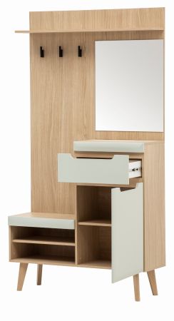 Garderobe Isgard in Pistazie matt und Scandi Eiche Kompaktgarderobe skandinavisch 110 x 197 cm