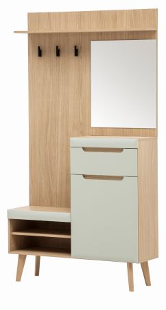 Garderobe Isgard in Pistazie matt und Scandi Eiche Kompaktgarderobe skandinavisch 110 x 197 cm