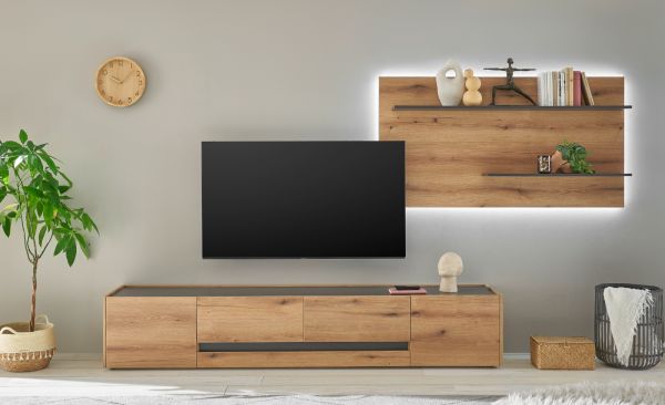 TV-Lowboard Center in Evoke Eiche und grau TV-Unterteil 220 cm TV-Board XL