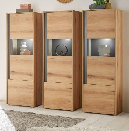 Schrank Set 3-teilig Center in Evoke Eiche und grau Wohnkombination 3 x Vitrine 190 x 155 cm