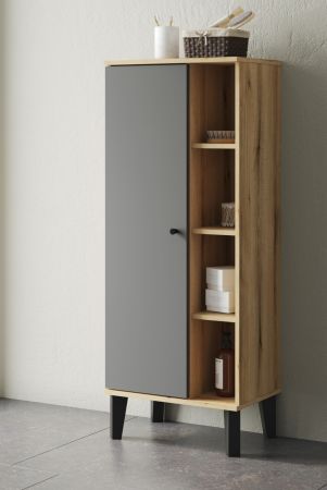 Badezimmer Midischrank Torsby in grau und Evoke Eiche Badmbel Kommode 51 x 128 cm