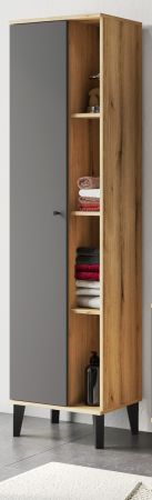 Badezimmer Hochschrank Torsby in grau und Evoke Eiche Badschrank 51 x 190 cm