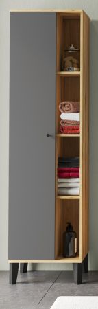 Badezimmer Hochschrank Torsby in grau und Evoke Eiche Badschrank 51 x 190 cm