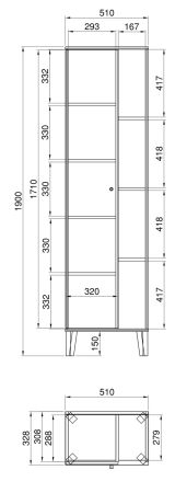 Badezimmer Hochschrank Torsby in grau und Evoke Eiche Badschrank 51 x 190 cm