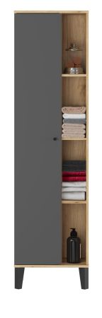 Badezimmer Hochschrank Torsby in grau und Evoke Eiche Badschrank 51 x 190 cm